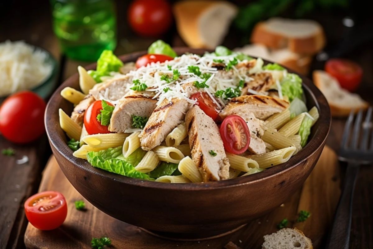 Delicious Caesar Pasta Salad with Chicken and Creamy Dressing