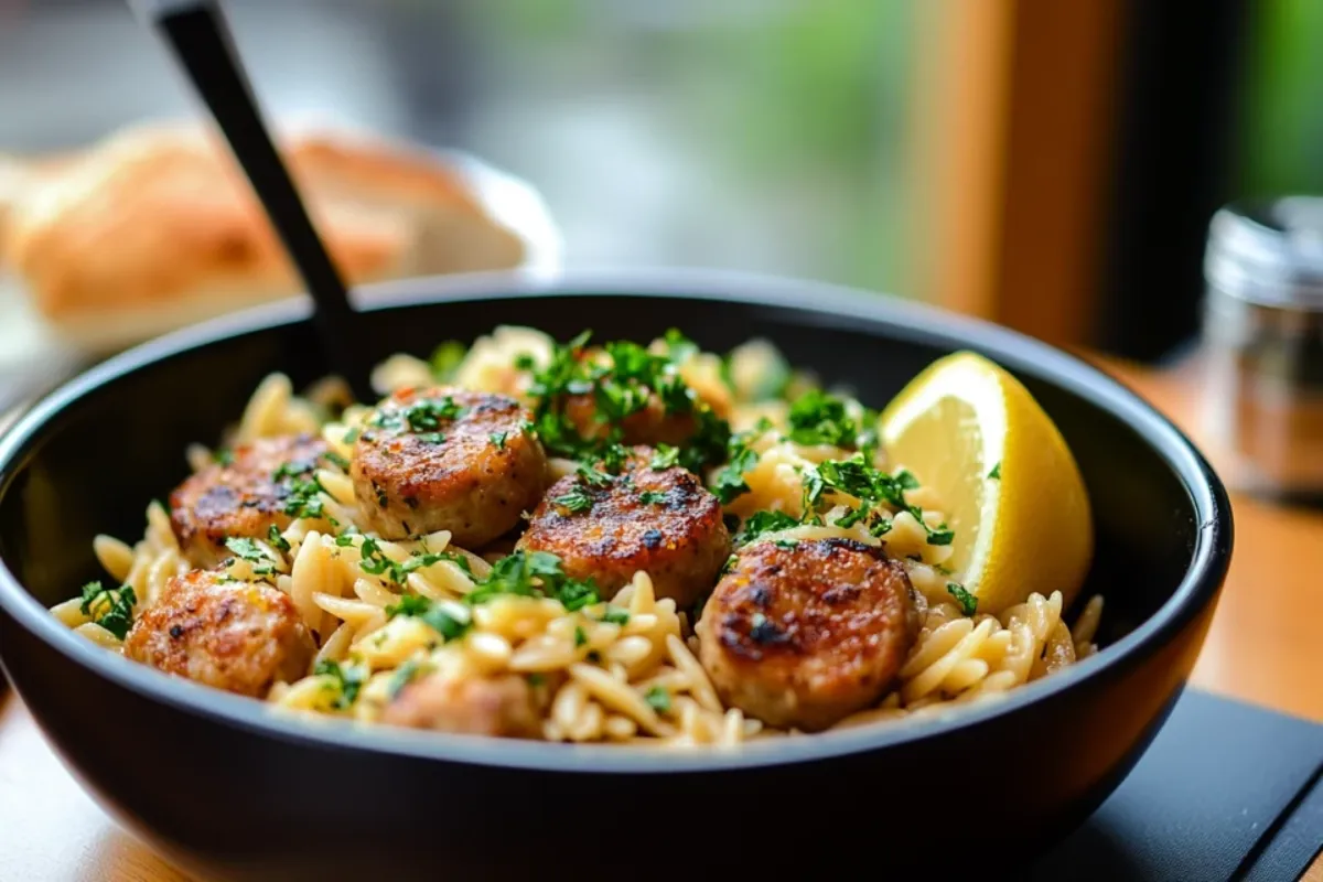Lemon chicken sausage orzo
