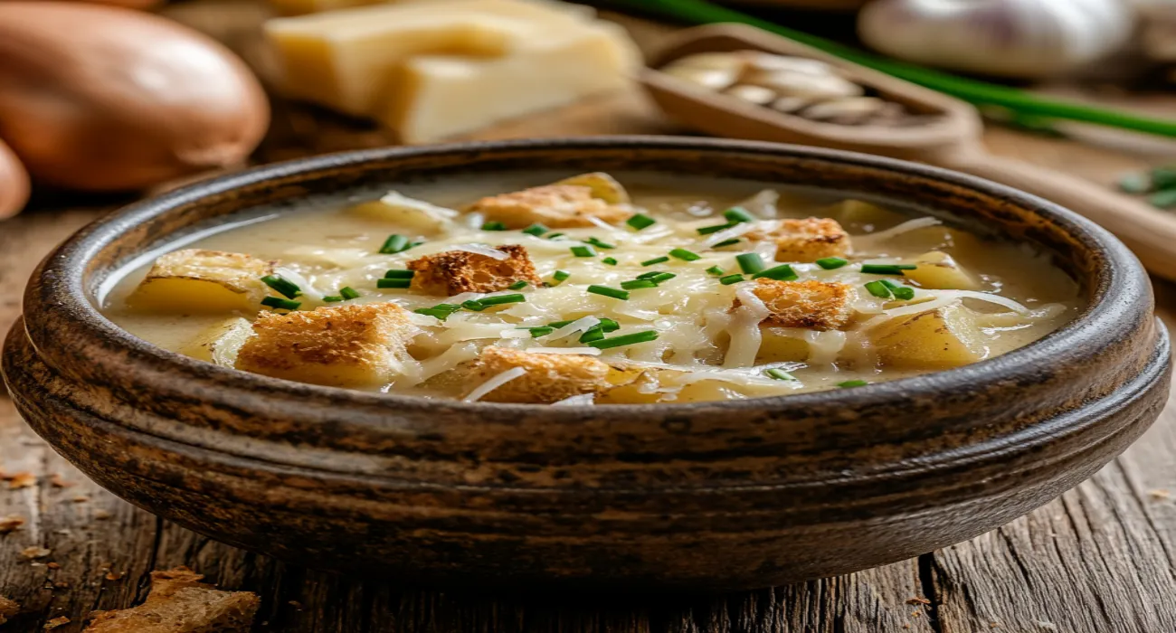 u3329713737 A steaming bowl of vegetarian cheesy potato soup 917c7782 27f6 478d 8dd9 733afe005f5c 3